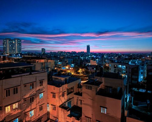An evening view of a residential neighborhood in India